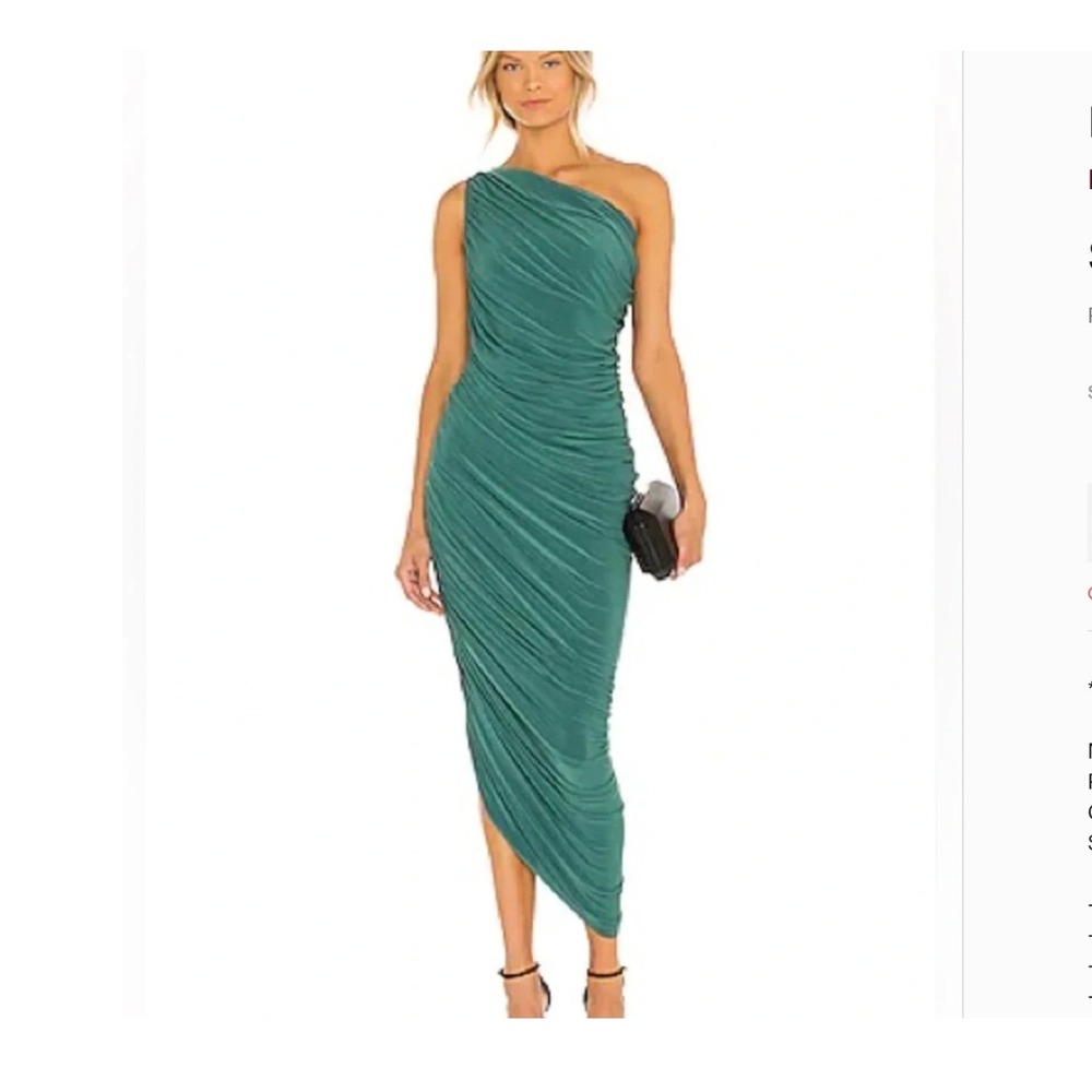 Norma Kamali Diana Gown Mountain Green Ruched One Shoulder Dress Size S